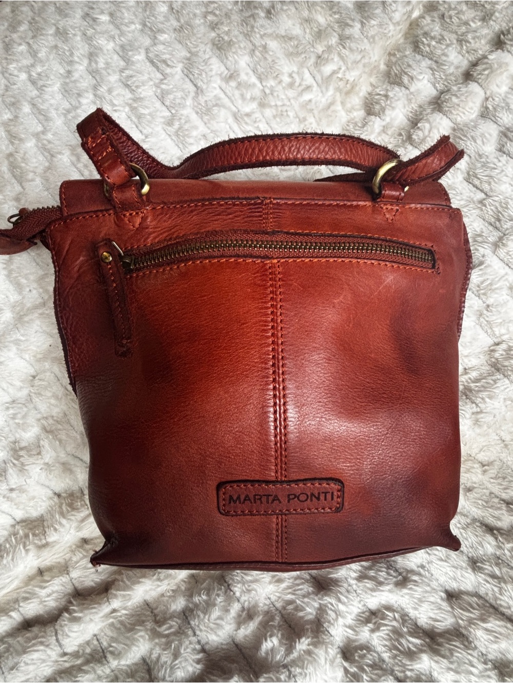 Marta Ponti Portugal Cognac Leather Crossbody Flap Bag